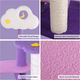 Purple Plush Moon Cat Tree Tower Natural Sisal Rope Wrapped Scratching Climbing Frame