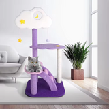 Purple Plush Moon Cat Tree Tower Natural Sisal Rope Wrapped Scratching Climbing Frame