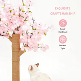Customized Rattan Pink Cherry Blossoms Floral Cat Tree Tower Toys