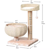 Custom Beige Rattan Cat Tree House Tree Tower