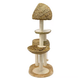 Log Color Rattan Cat Climbing Scratching Tree Condo With Scrapers And Bed