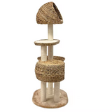 Log Color Rattan Cat Climbing Scratching Tree Condo With Scrapers And Bed