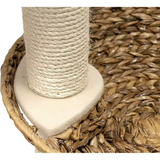Log Color Rattan Cat Climbing Scratching Tree Condo With Scrapers And Bed