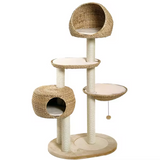 Log Color Rattan Cat Climbing Scratching Tree Condo With Scrapers And Bed