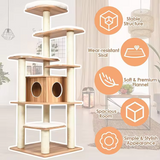 Luxury Log Color Wooden Multi-level Cat Activity Condo Tree Tower