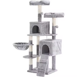 Grey Plush Scratching Post Tree Wood Scratcher Hammock Cat Tree Tower House