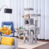 Grey Plush Scratching Post Tree Wood Scratcher Hammock Cat Tree Tower House