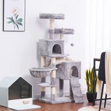 Grey Plush Scratching Post Tree Wood Scratcher Hammock Cat Tree Tower House