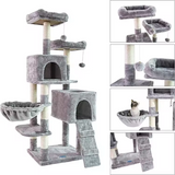 Grey Plush Scratching Post Tree Wood Scratcher Hammock Cat Tree Tower House