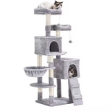 Grey Plush Scratching Post Tree Wood Scratcher Hammock Cat Tree Tower House