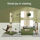 Green Plush Scratcher Sisal Pet Play Condo Cat Tree Tower With 3 Balls