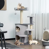 High Quality Grey Plush Multi-level Cat Scratching Tree Tower With Small Balls