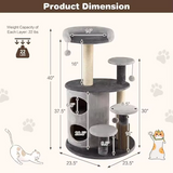 High Quality Grey Plush Multi-level Cat Scratching Tree Tower With Small Balls