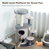Modern Luxury Grey Plush Solid Wood Large Cat Climbing Scratching Tree Condo