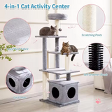 Modern Luxury Grey Plush Solid Wood Large Cat Climbing Scratching Tree Condo