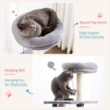 Modern Luxury Grey Plush Solid Wood Large Cat Climbing Scratching Tree Condo