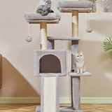 Customized Light Grey Plush Sisal Rope Wrapped Cat Scratching Climbing Frame Tree