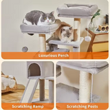 Customized Light Grey Plush Sisal Rope Wrapped Cat Scratching Climbing Frame Tree