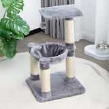 Simple Grey Plush Scratching Post Tree Wood Cat Tree Tower