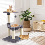 Simple Grey Plush Scratching Post Tree Wood Cat Tree Tower