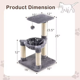 Simple Grey Plush Scratching Post Tree Wood Cat Tree Tower