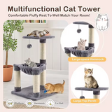 Simple Grey Plush Scratching Post Tree Wood Cat Tree Tower