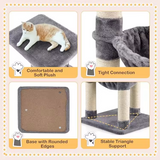 Simple Grey Plush Scratching Post Tree Wood Cat Tree Tower