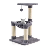 Simple Grey Plush Scratching Post Tree Wood Cat Tree Tower