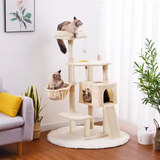 Modern Beige Plush Multi-level Cat Climbing Tree