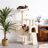 Modern Beige Plush Multi-level Cat Climbing Tree