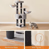 Grey Plush Sisal Rope Wrapped Scratching Climbing Frame Tree With Small Ball