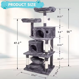 Dark Grey Plush Multi Level Scratching Post Tree Wood Cat Tree Tower