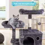Dark Grey Plush Multi Level Scratching Post Tree Wood Cat Tree Tower