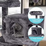 Dark Grey Plush Multi Level Scratching Post Tree Wood Cat Tree Tower
