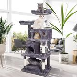 Dark Grey Plush Multi Level Scratching Post Tree Wood Cat Tree Tower