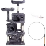 Dark Grey Plush Multi Level Scratching Post Tree Wood Cat Tree Tower