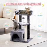Custom Dark Grey Plush Scratching Sisal Cat Tree Tower With House