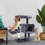 Modern Dark Grey Plush Sisal Rope Cat Tree Tower