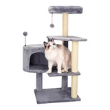 Custom Grey Velvet Cat Scratching Post Tree Tower With House