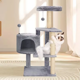 Custom Grey Velvet Cat Scratching Post Tree Tower With House