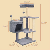Custom Grey Velvet Cat Scratching Post Tree Tower With House