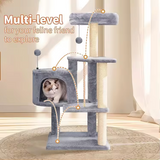 Custom Grey Velvet Cat Scratching Post Tree Tower With House