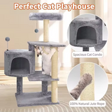 Custom Grey Velvet Cat Scratching Post Tree Tower With House