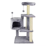 Custom Grey Velvet Cat Scratching Post Tree Tower With House
