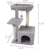 Modern Light Grey Velvet Cat Climbing Frame Tower Sisal Rope Activity Center For Cat