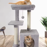 Modern Light Grey Velvet Cat Climbing Frame Tower Sisal Rope Activity Center For Cat