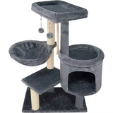 Grey Velvet Multi-level Cat Tree Tower With Scratcher Sisal And Small Ball
