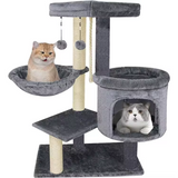Grey Velvet Multi-level Cat Tree Tower With Scratcher Sisal And Small Ball