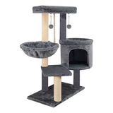 Grey Velvet Multi-level Cat Tree Tower With Scratcher Sisal And Small Ball