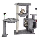 Grey Velvet Sisal Rope Wrapped Scratching Cat Climbing Frame Tree